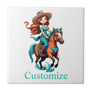 Azulejo De Cerâmica Cowgirl Cuja Cowgirl Anda Pony Thunder_Cove
