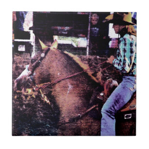 Azulejo De Cerâmica Cowgirl e Paint Horse