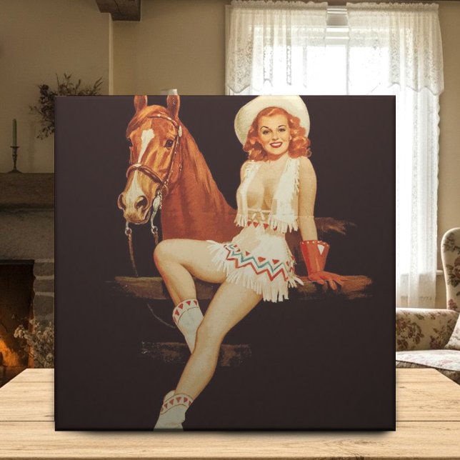 Azulejo De Cerâmica Cowgirl Pin-Up (Criador carregado)