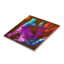 Azulejo De Cerâmica Coyote Abstrato Art Saguaro Cactus Desert Brown