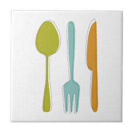 Azulejo De Cerâmica Cozinha Colorida Utensílios Fork Knife Spoon Retro