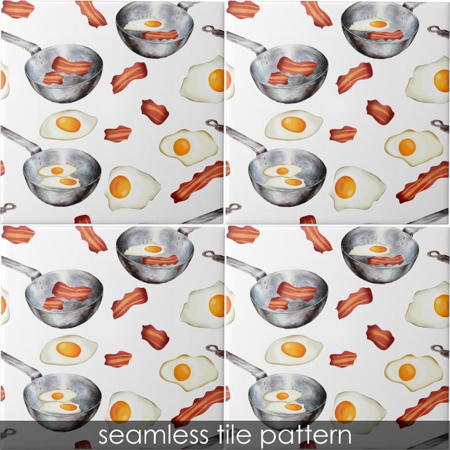 Azulejo De Cerâmica Cozinha de Comida de Bacon e Ovos (Watercolor Bacon & Eggs Breakfast Food Kitchen Ceramic Tile)