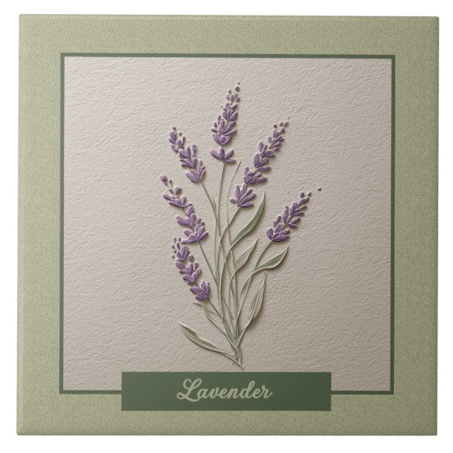 Azulejo De Cerâmica Cozinha de Erva Lavanda Roxa Relevo Falso (Frente)