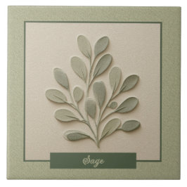 Azulejo De Cerâmica Cozinha de Erva Salvia Verde Suave Relevo Falso