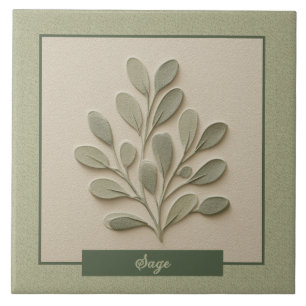 Azulejo De Cerâmica Cozinha de Erva Salvia Verde Suave Relevo Falso