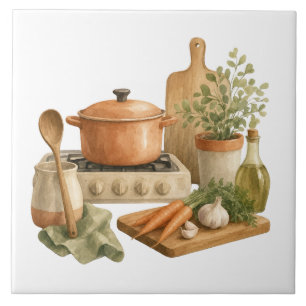 Azulejo De Cerâmica Cozinha de Fazenda Aquarela