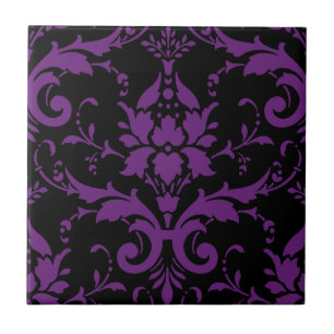 Azulejo De Cerâmica Cozinha de harmonização do damasco roxo e preto