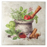 Azulejo De Cerâmica Cozinha de textura falsa de plantas brutas<br><div class="desc">Espanhol de textura falsa com ervas e legumes de secagem numa urna de mármore. Uma variedade se as especiarias também estão nesta design de fazenda. Um olhar de campo antigo. Perfeito para o seu país,  francês ou casa de campo.</div>