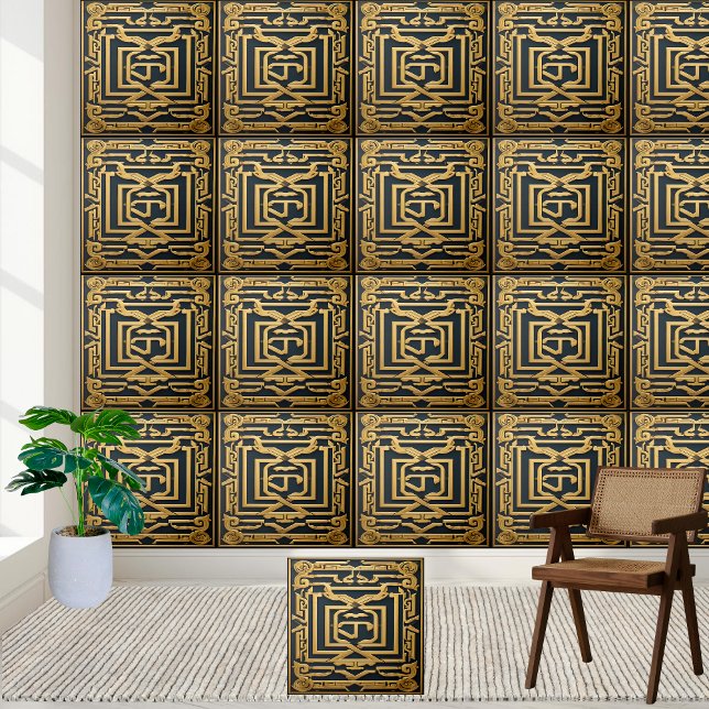 Azulejo De Cerâmica Cozinha Dourada Grego de Parede Preto, de luxo (Luxury Gold Black Greek Wall Floor Kitchen Ceramic Tile)