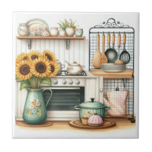 Azulejo De Cerâmica Cozinha em Aquarela Retro