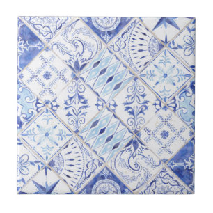 Azulejo De Cerâmica Cozinha Vintage Azul Branco