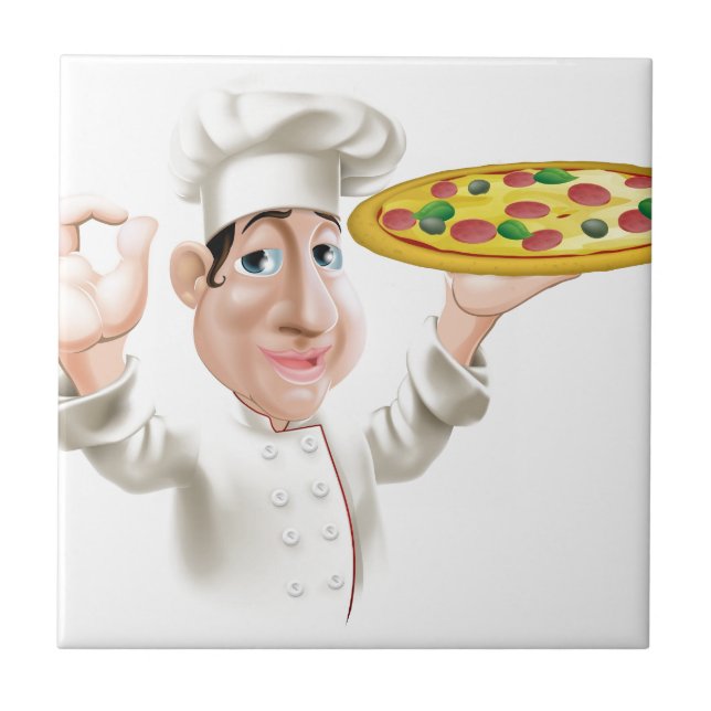 Azulejo De Cerâmica Cozinheiro chefe feliz da pizza (Frente)