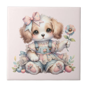 Azulejo De Cerâmica Cozy Kawaii Cottagecore Farmcore Puppy Style
