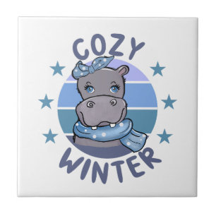 Azulejo De Cerâmica Cozy Winter Cute Animal