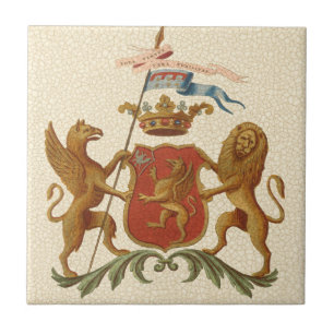 Azulejo De Cerâmica Crachá Estadual Heráldico com Griffin e Leão