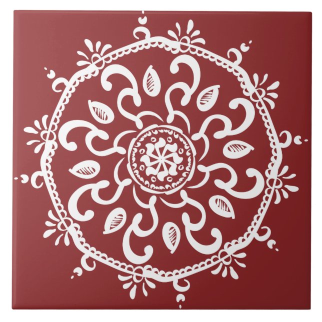 Azulejo De Cerâmica Cranberry Mandala (Frente)