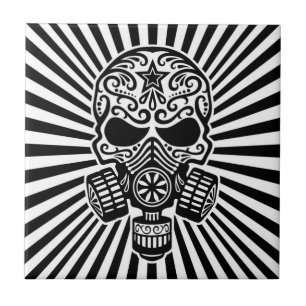 Azulejo De Cerâmica Crânio apocalíptico do açúcar do cargo, preto 
