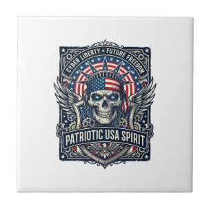 Azulejo De Cerâmica Crânio da Liberdade Cibernética Patriótica Futuro 