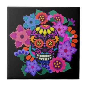 Azulejo De Cerâmica Crânio de Açúcar de Visual Feltro Fabuloso e Bonit