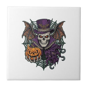 Azulejo De Cerâmica Cranio de Halloween Cartola Asas de Morcego Abóbor