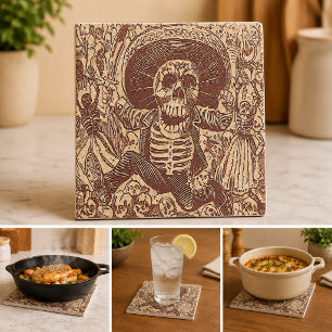 Azulejo De Cerâmica Crânio de Oaxaca, La Calavera Oaxaqueña