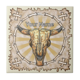 Azulejo De Cerâmica Crânio de Vaca Tribal