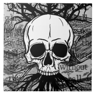 Azulejo De Cerâmica Crânio e Livros