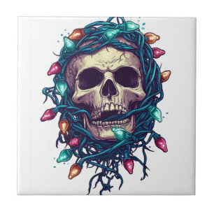 Azulejo De Cerâmica Crânio Emaranhado de Skullmas - Esqueleto de Natal
