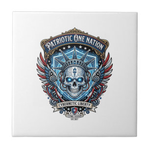 Azulejo De Cerâmica Crânio Patriótico Ciber Liberdade Ciberpunk Futuro