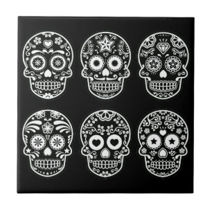 Azulejo De Cerâmica Crânio preto e branco