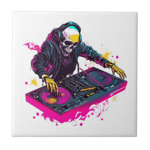 Azulejo De Cerâmica Crânio Rave � Esqueleto de Festa EDM DJ