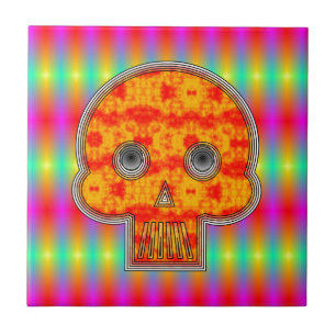 Azulejo De Cerâmica Crânio Robô Colorido No Fundo Do Arco-Íris