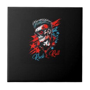 Azulejo De Cerâmica crânio rock and roll art para camisa