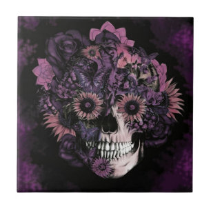 Azulejo De Cerâmica Crânio roxo do ohm com splatters. da pintura