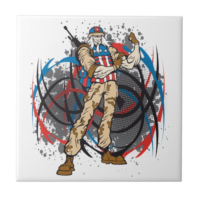 Azulejo De Cerâmica Crânio tribal do caçador da camuflagem do tio Sam (Frente)