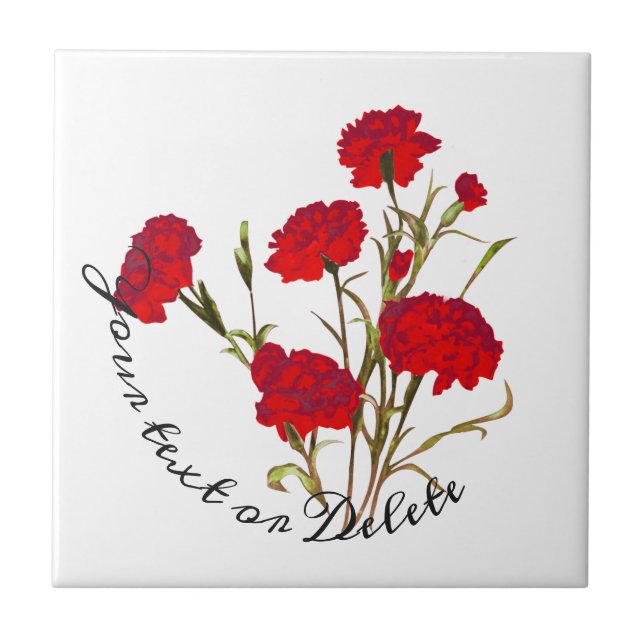 Azulejo De Cerâmica Cravo Vermelho Floral Elegante Personalizável (Frente)