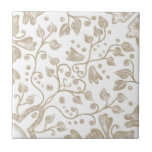 Azulejo De Cerâmica Cream Beige White Vintage - Cor de Água Original<br><div class="desc">Belo azulejo de cerâmica de coloração aquosa original de alta qualidade,  de padrão botânico original,  creme beige tan color em fundo branco. Perfeito para um design moderno ou tradicional de interiores,  para uma praça traseira,  casa de banho ou decoração de paredes de uma cozinha na moda.</div>