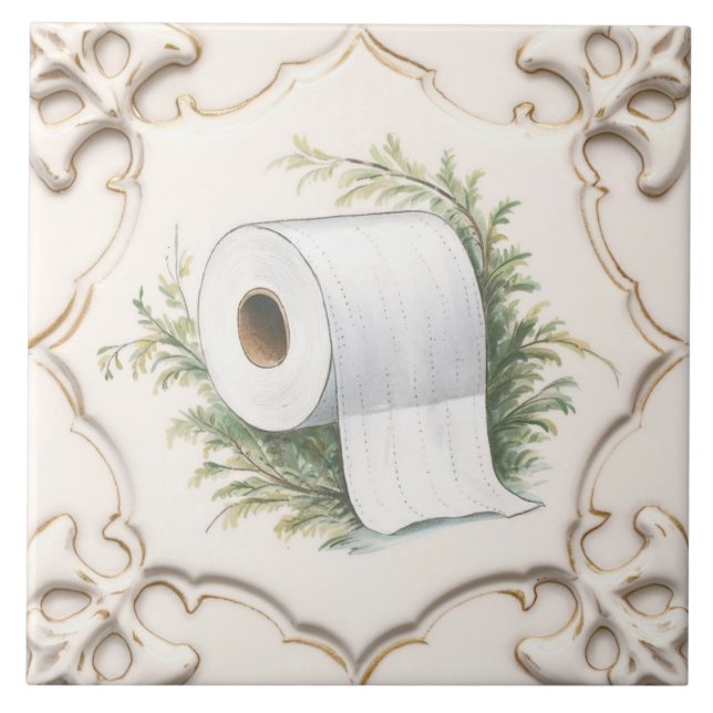 Azulejo De Cerâmica Cream White Toilet Papel Rolha Banheiro Engraçado  (Frente)