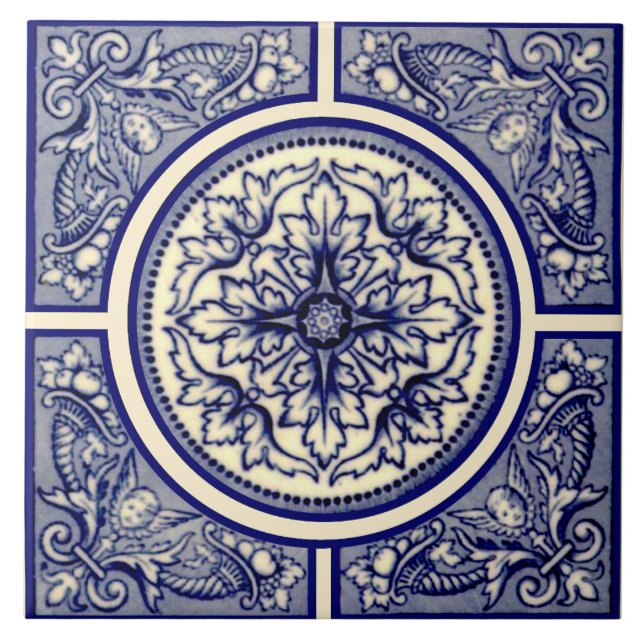 Azulejo De Cerâmica Creme Azul de Wedgwood - Reprodução Antiguária (Frente)