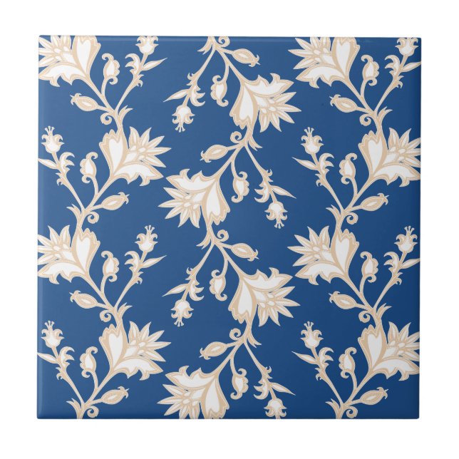 Azulejo De Cerâmica Creme e Padrão Floral Vitoriano Branco (Frente)