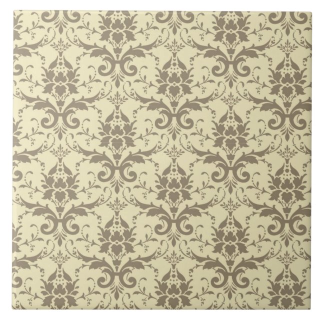 Azulejo De Cerâmica Creme Elegante e Tan Damask (Frente)