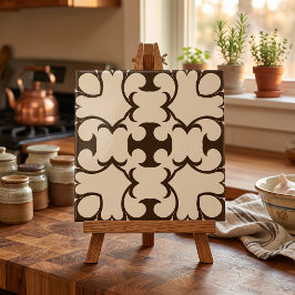 Azulejo De Cerâmica Creme Marrom Escuro Padrão Geométrico Damasco Marr