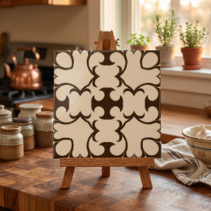 Azulejo De Cerâmica Creme Marrom Escuro Padrão Geométrico Damasco Marr