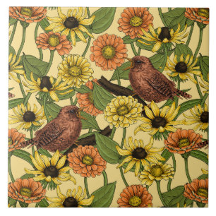 Azulejo De Cerâmica Crenças e flores em amarelo pálido