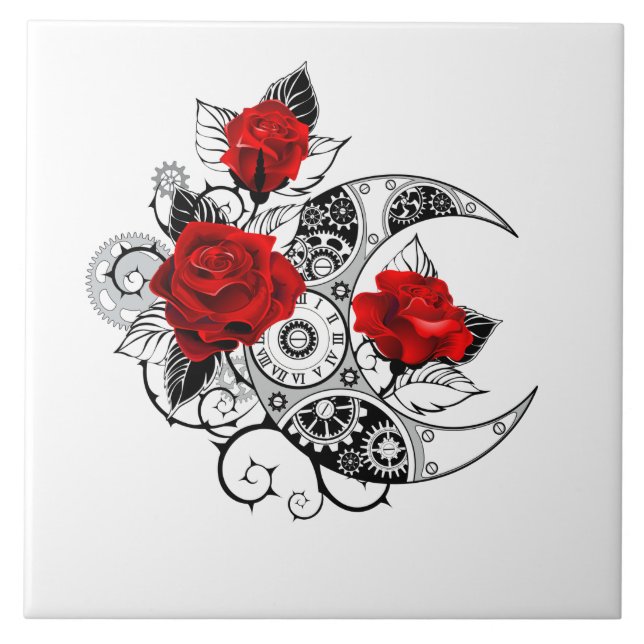 Azulejo De Cerâmica Crescente Mecânico com Rosas vermelhas (Frente)