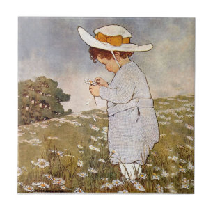 Azulejo De Cerâmica Criança Antiga Colhendo Margaridas Bessie Pease Gu