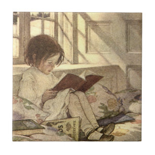 Azulejo De Cerâmica Criança Antiga Lendo um Livro, Jessie Willcox Smit