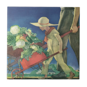 Azulejo De Cerâmica Criança Vintage, Jardinagem Orgânica; Jardim da Vi