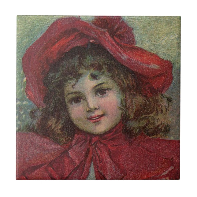 Azulejo De Cerâmica Criança Vitoriana Red Hat Girl Retrai Ar (Frente)