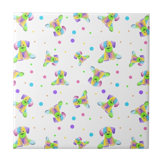 Azulejo De Cerâmica crianças arco-íris cachorro cachorrinho bolinhas c (Frente)